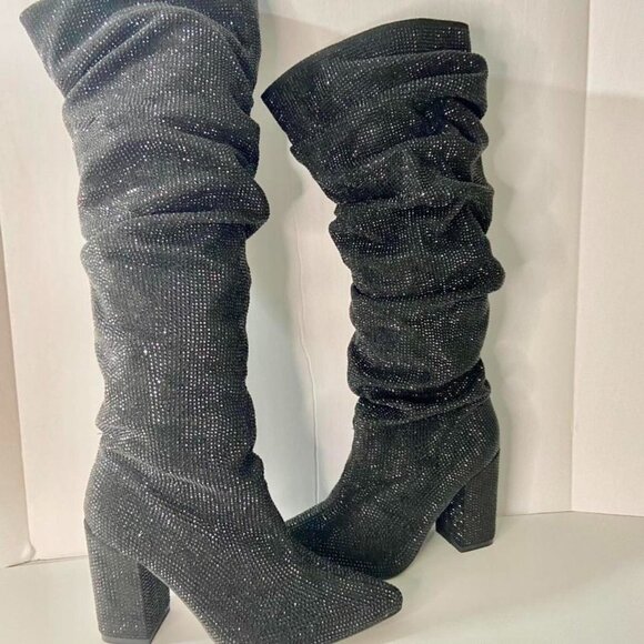Mesh Tall Grey Glitter Boots Size 6 Preloved - Picture 2 of 4